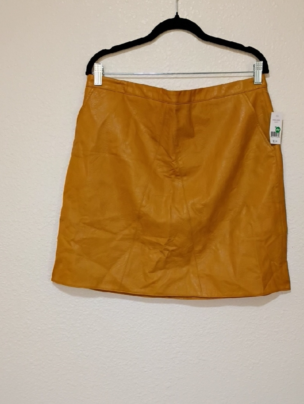 dip Mustard Faux Leather Mini Skirt